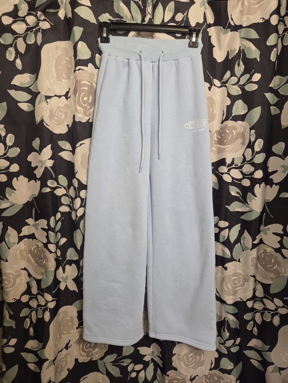 White Fox Light Blue Wide Leg Drawstring Sweatpants